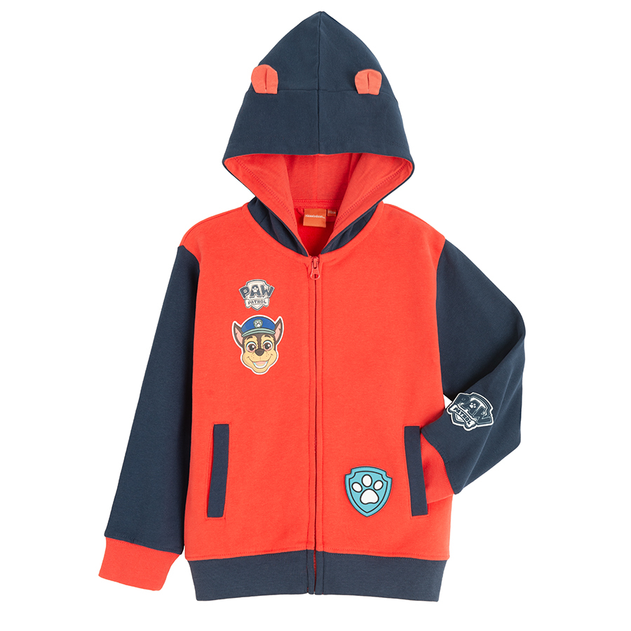 Paw Patrol red and blue zip through hooded sweatshirt