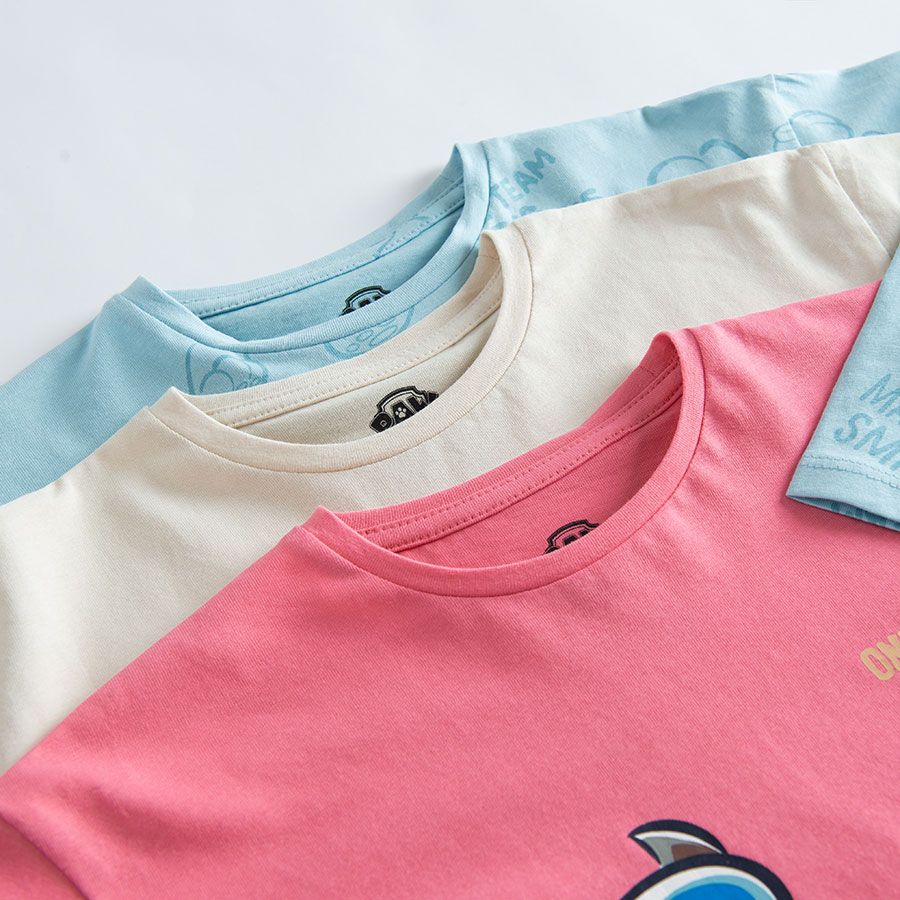 Cream light blue pink long sleeve Paw Patrol T-shirts- 3 pack