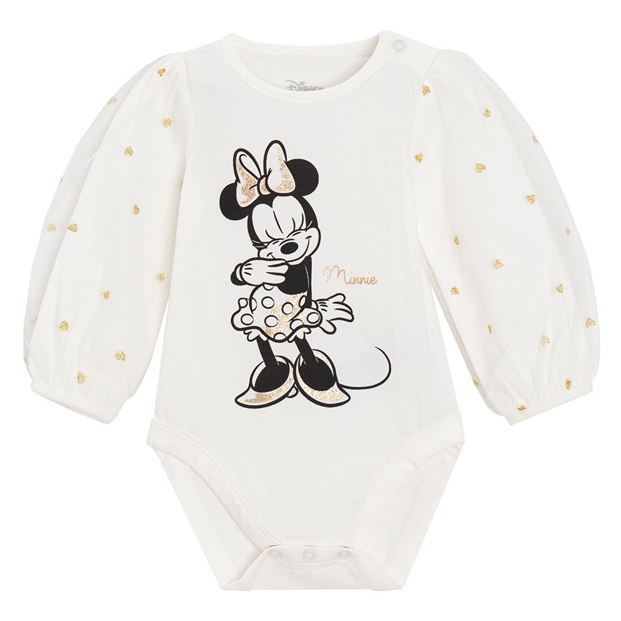 White Minnie Mouse long sleeve bodysuit with tulle sleeves