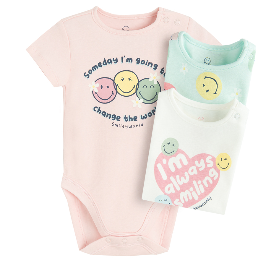 Smiley pastel short sleeve bodysuits- 3 pack