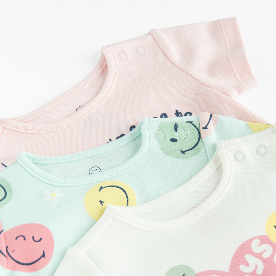 Smiley pastel short sleeve bodysuits- 3 pack