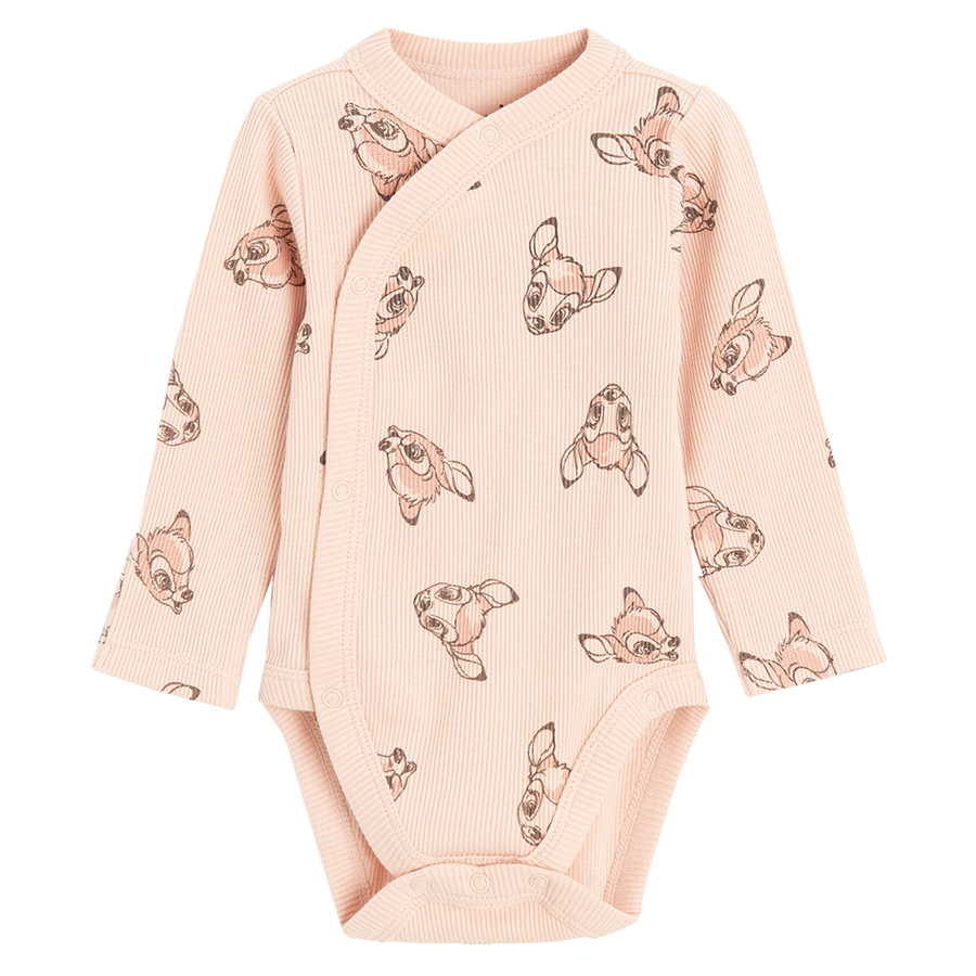 Bambi beige and pink long sleeve wrap bodysuits- 2 pack