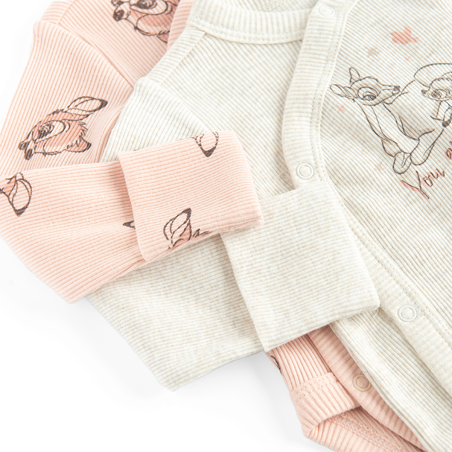 Bambi beige and pink long sleeve wrap bodysuits- 2 pack