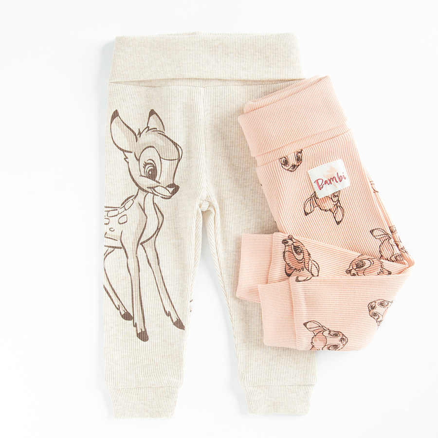 Bambi ecru and pink footless leggings- 2 pack