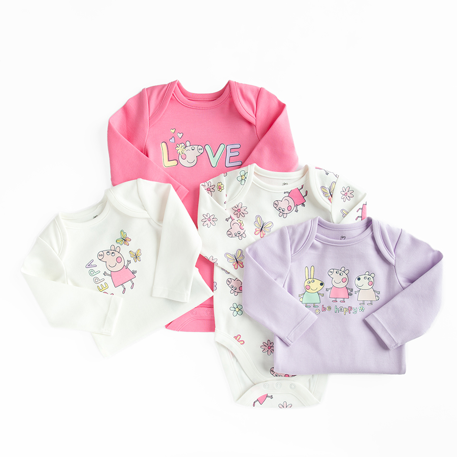 Peppa Pig pastel color long sleeve bodysuit- 4 pack