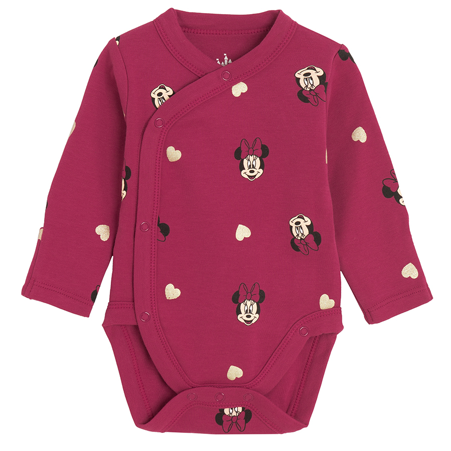 Minnie Mouse white and burgundy wrap long sleeve bodysuit