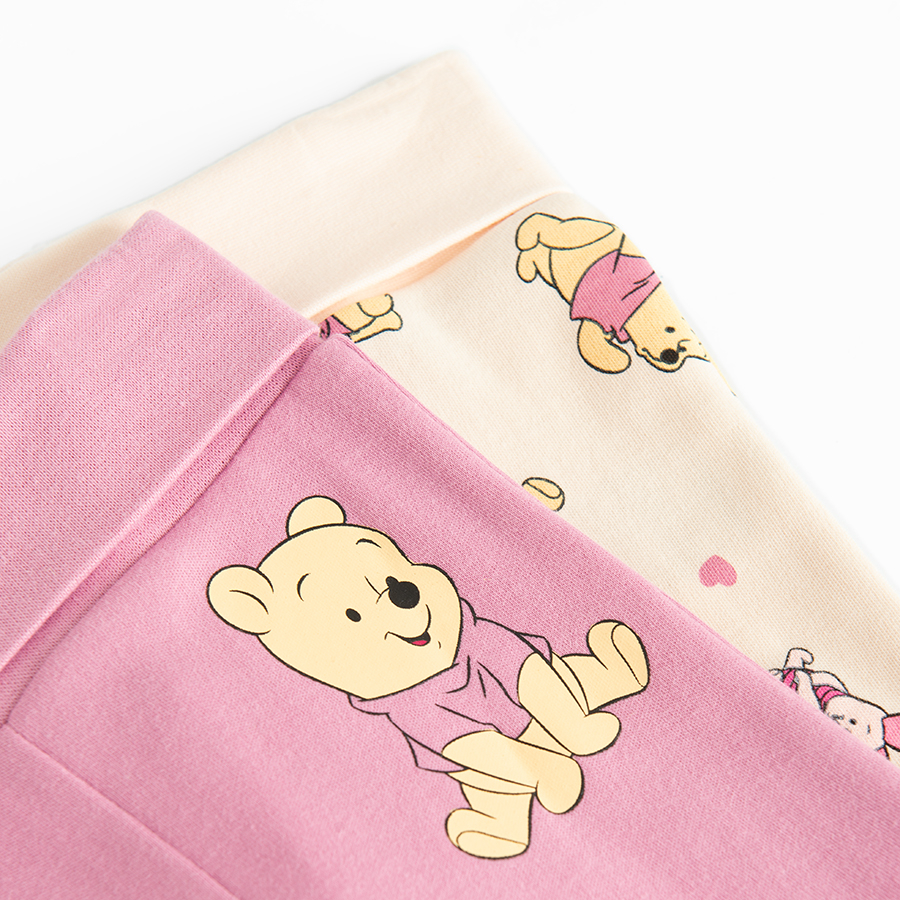 Winnie the Pooh beige and burgundy footed leggings- 2 pack