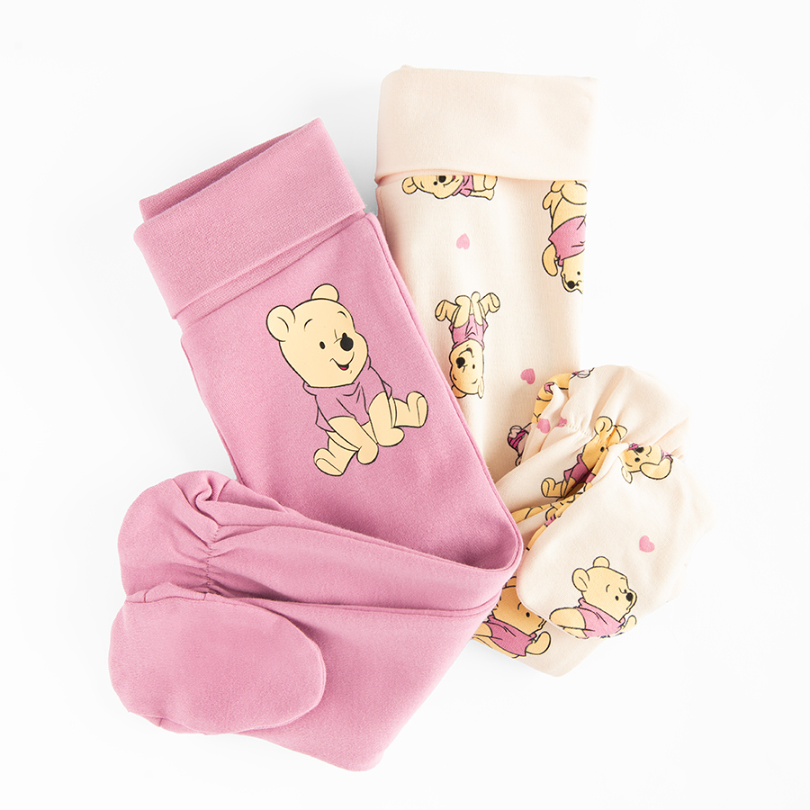 Winnie the Pooh beige and burgundy footed leggings- 2 pack