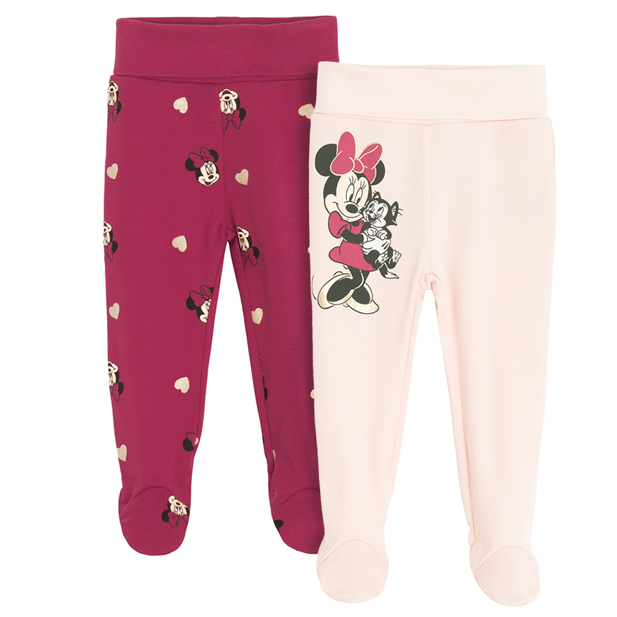 Minnie Mouse pink and burgundy footed leggings- 2 pack