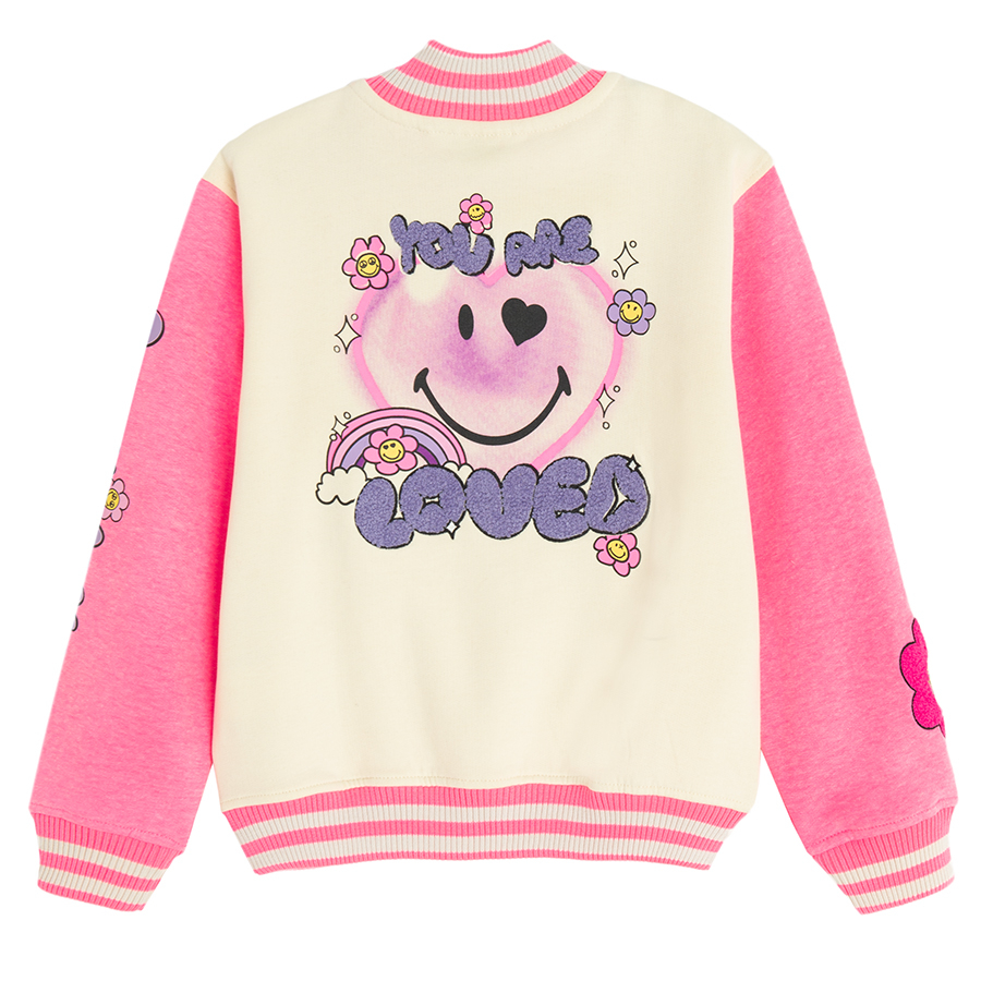 Smiley white and purple sweatshirt