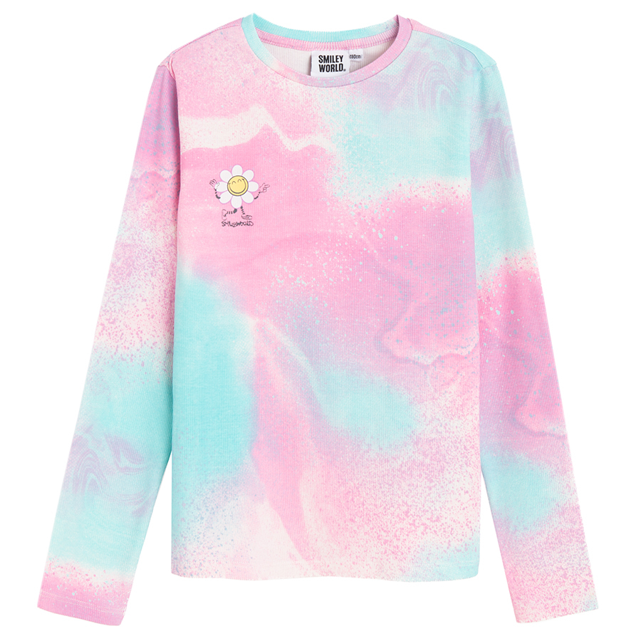 Smiley pink tie dye long sleeve blouse