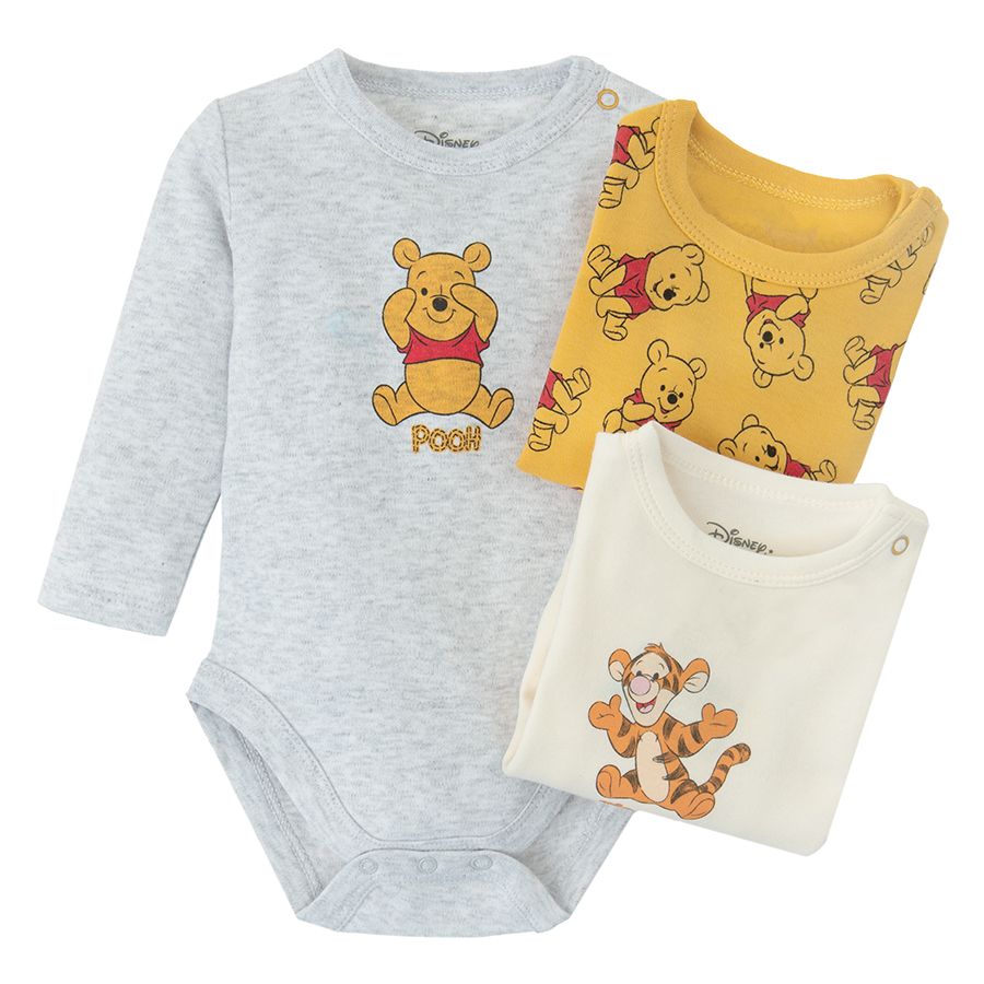 Winnie the Pooh white and yellow long sleeve bodysuits- 3 pack