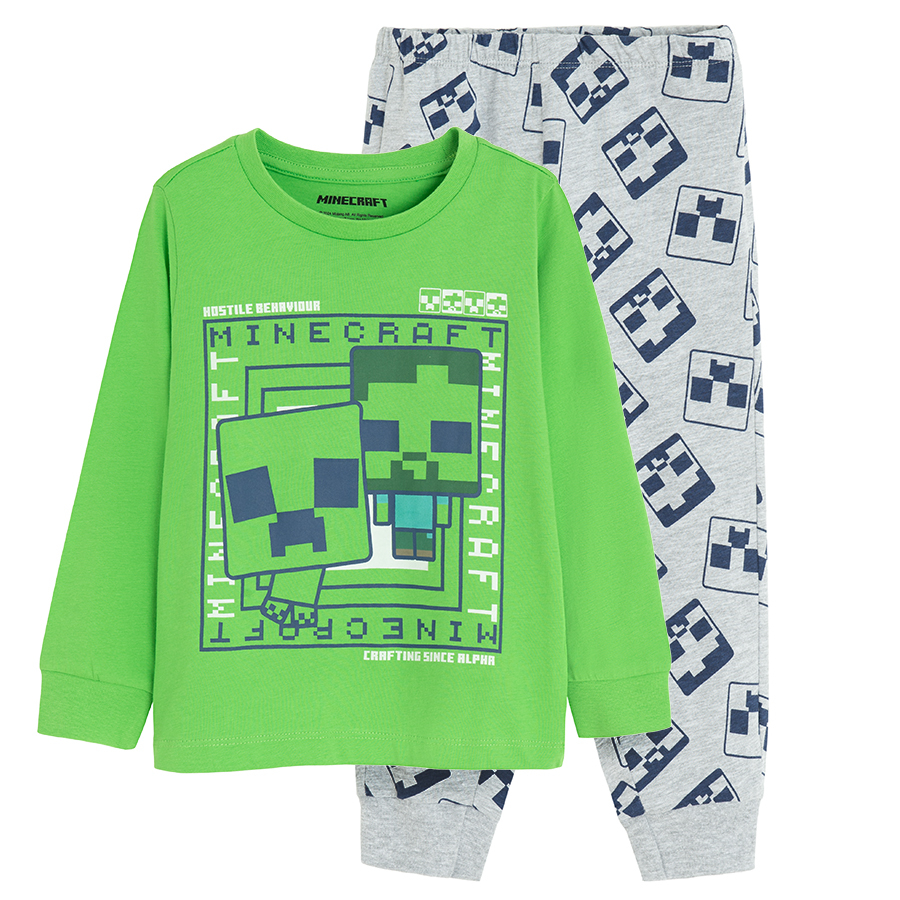 Minecraft green blouse and grey pants pyjamas- 2 pieces