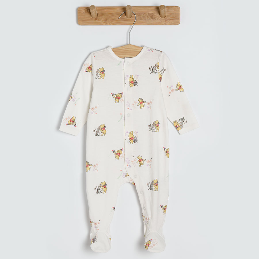 Winnie the Pooh white beige pink footed overalls- 3 pack