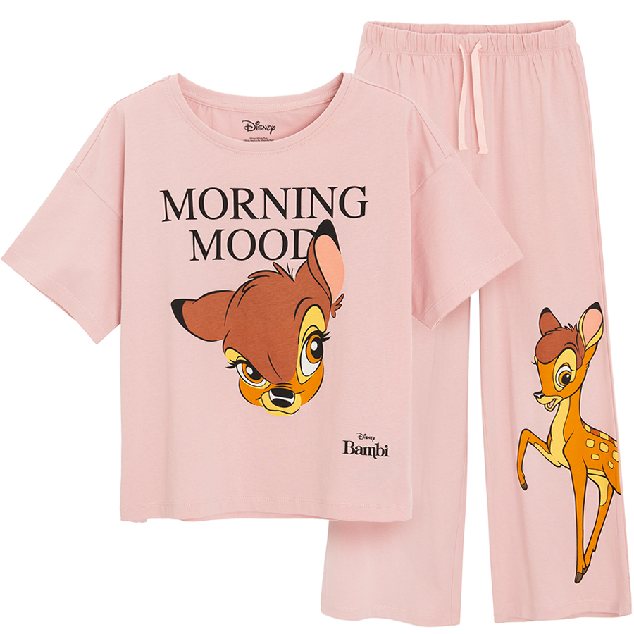 Bambi pink pyjamas, short sleeve blouse and trousers