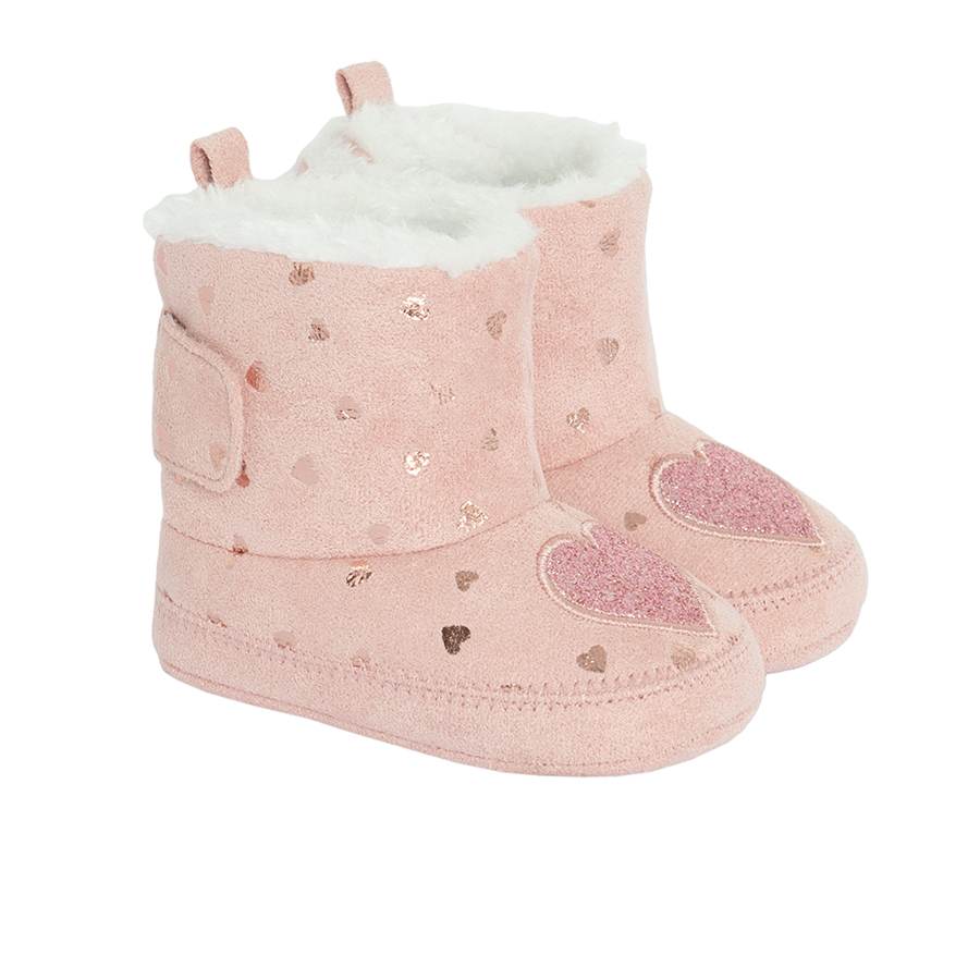 Pink new born slippers with heart print