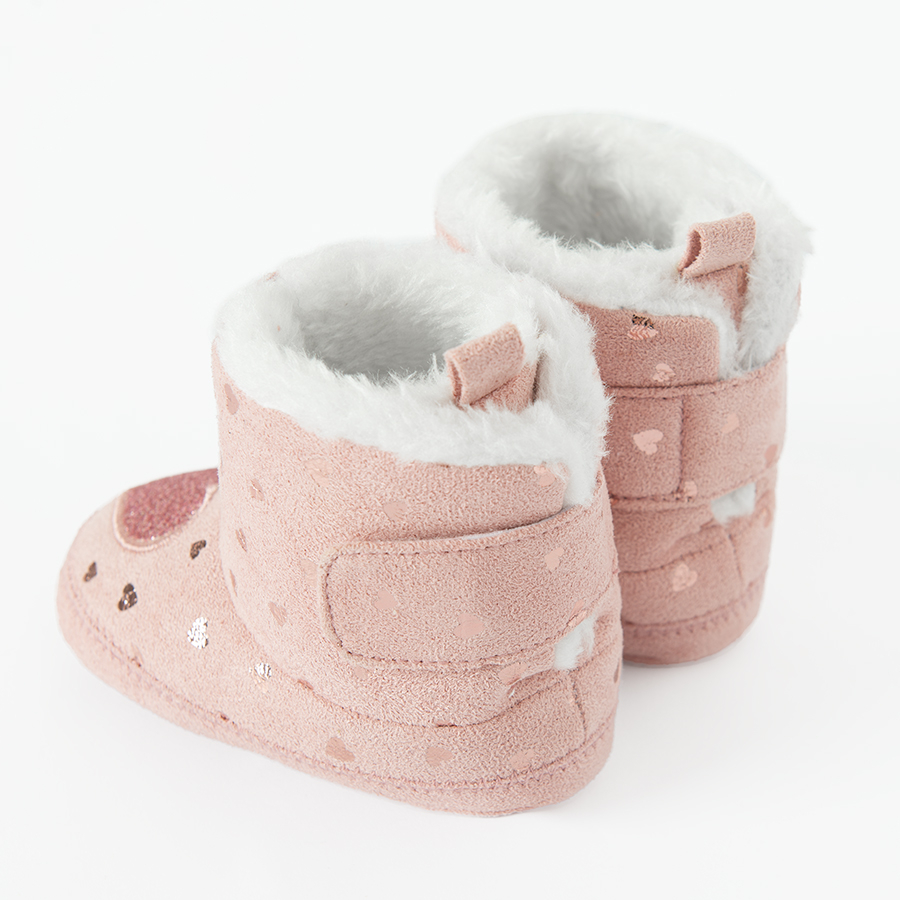 Pink new born slippers with heart print