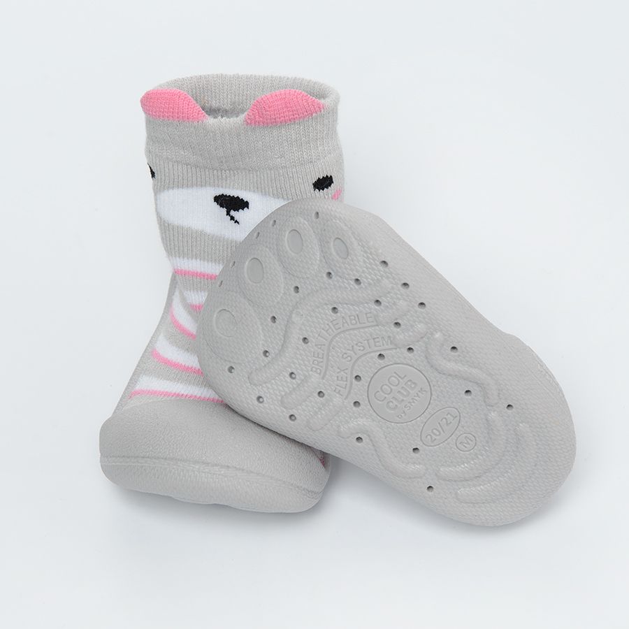 Light grey slippers- socks with a cat pattern