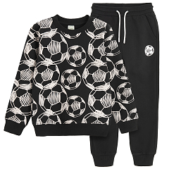 Black sweatshirt with soccer balls print and black jogging pants set- 2 pieces